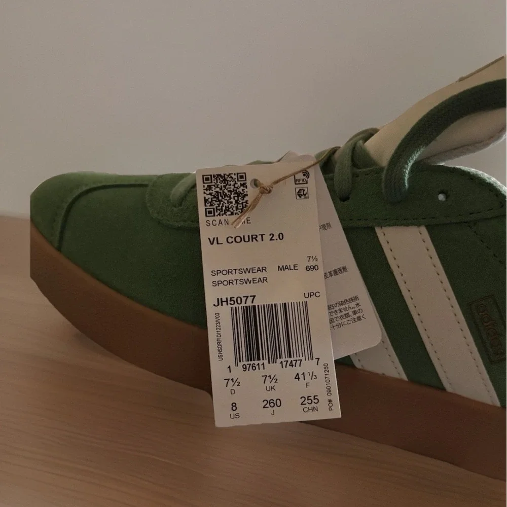 Adidas VL Court 2.0 Green White Gum Lace Up Suede Athletic Unisex Free Shipping